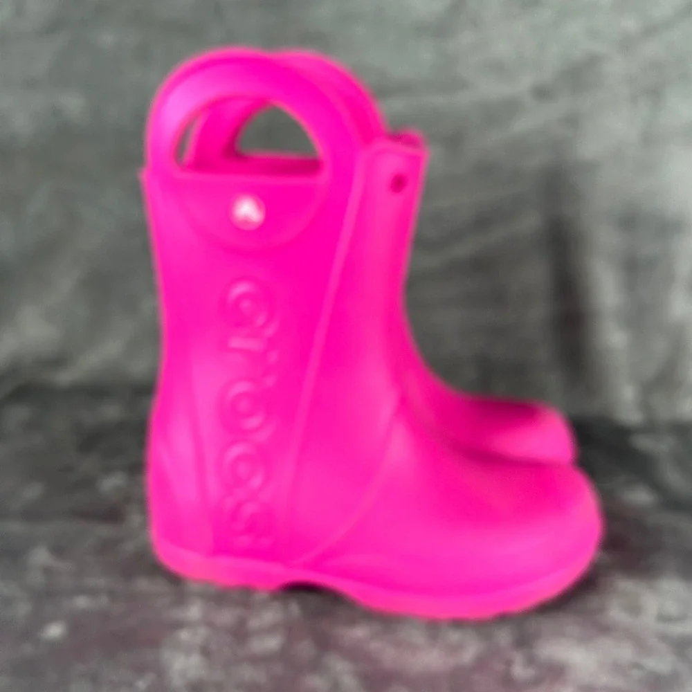 Crocs Handle It Rain Boots Kids Pink Waterproof Pull On Boots J2